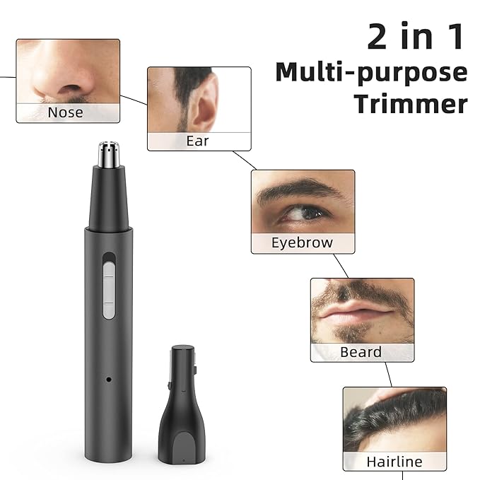 Nose Hair Trimmer and Eyebrow Trimmer Rechargeable Professional Painless Eyebrow Razor for Ear Beard Hairline 2 in 1 Metal Trimming Tool Black