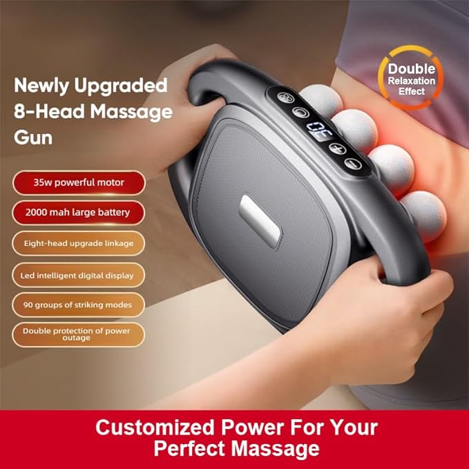 Deep Tissue Massage Gun Portable 16 Head Percussion Massager with 30 Speeds - Red Light Therapy Quiet Pistola Masajeadora Muscular for Back/Neck/Leg Pain Relief 3200mAh Battery (16-Head)