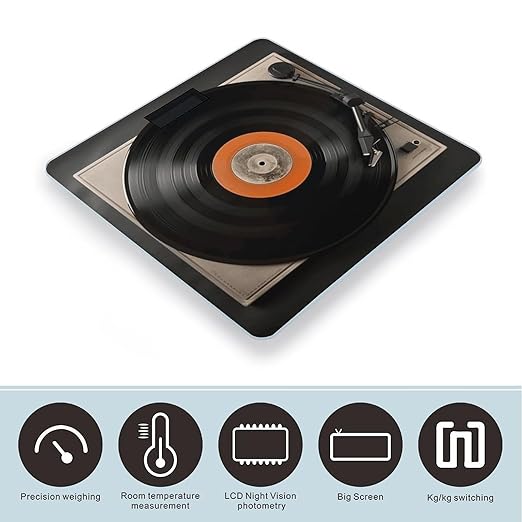 Vintage Vinyl Record Weight Scale Large Bathroom Scales Digital Weight with Bright LED Display Non Slip Automatic Weighing Scale Fashion Weighing Machine for Body