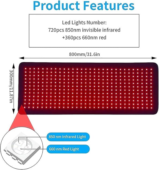 Red Light Therapy Pad 360 LEDs Large Red and Infrared Light Therapy Pad Blanket with 660nm 850nm Near Infrared55W Light Wrap for Full Body Waist Shoulder Muscle