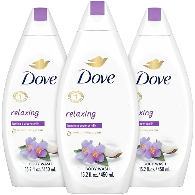 Dove Body Wash Relaxing 3-Pack – Jasmine &amp Coconut Milk for Softer Smoother Skin 15.2 Oz Ea