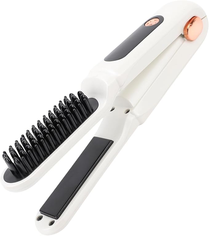 YUYTE Hair Straightener Brush for Women: 2 in 1 Curling &amp Straightening Brush with Dust Cover Ceramic Hot Comb with 3 Temps for Hair Styling (White)