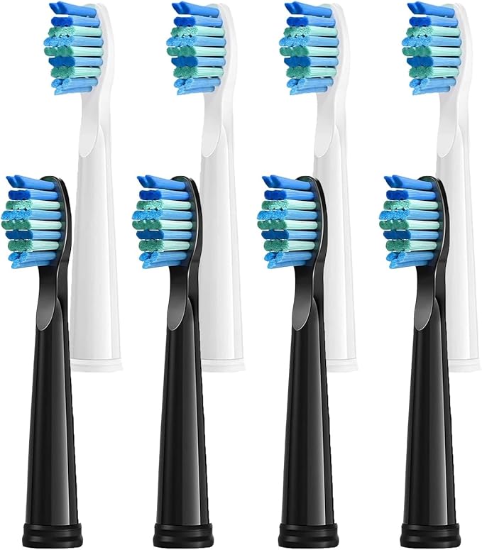4 Pcs Electric Toothbrush HeadsCompatible for D7/D8/FW507/FW508/FW551/917/959/SG-E9 Moderately Soft Bristles Brush(4White 4Black)