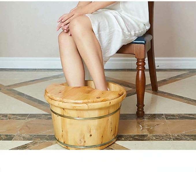 Foot Tub Wooden Foot Basin Solid wood foot bath barrel household solid wood footbath with cover small wooden barrel female lazy foot tub 21cm foot Bath Wooden Bucket Foot Spa Household Wash Ba