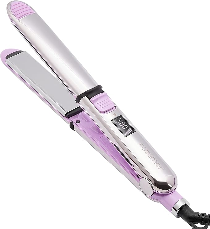 2-in-1 Titanium Ionic Flat IronProfessional Hair Straightener &amp Curler Fast Heating Dual Voltage Purple for All Hair Types