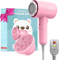 Feekaa Kids Hair Dryer Portable Mini Blow Dryer with Diffuser Quiet Small Hair Dryer for Children Compact Kids Hairdryer with DIY Stickers Lightweight Boy &amp Girl Birthday Gift Pink