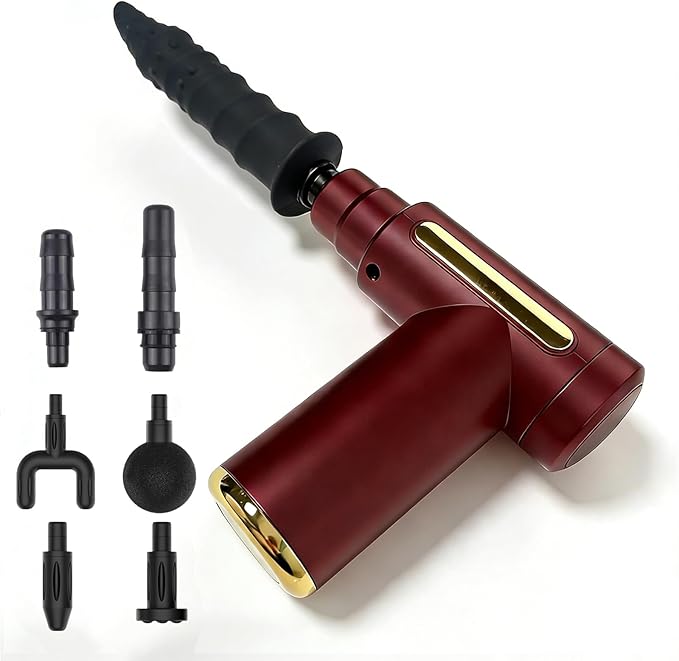 Mini Massage Gun Deep Tissue with 5 Attachments - Portable Percussion Massager USB-C Rechargeable Travel Size Muscle Massage Gun Set for Athletes Neck Feet Pain Relief (Red + Black)