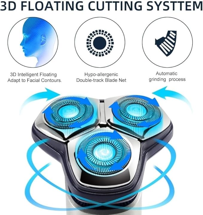Electric Razor for Men's Wet Dry Electric Shaver for Men Beard Rechargeable Facial Electric Razor 3D Floating Shaving Machine IPX7 Waterproof