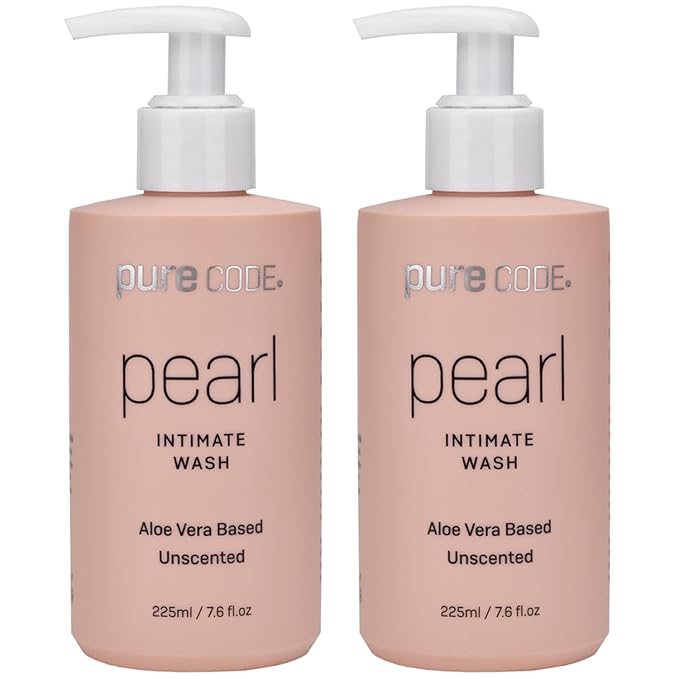 PURE CODE Aloe Vera-Based Pearl Intimate Wash - Gentle &amp Hydrating Intimate Cleanser for Skin Protection - Unscented Natural Feminine Wash Suitable for All Skin Types - 225ml (Pack of 2)