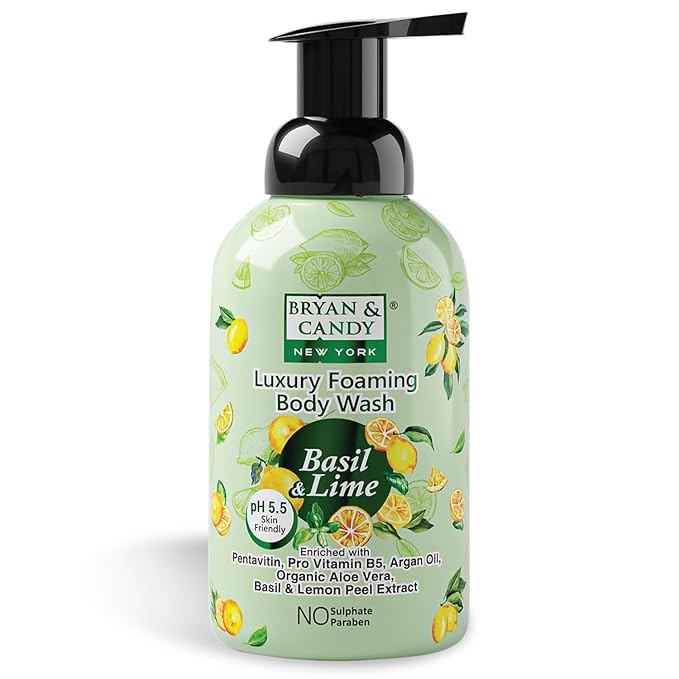 BRYAN &amp CANDY Basil &amp Lime Luxury Foaming Body Wash With PentavitinPro Vit B5Argan OilAloe Vera Basil &amp Lemon Peel Extract Skin Friendly Ph 5.5 All Skin Types 400 Ml 400 Ml (Pack Of