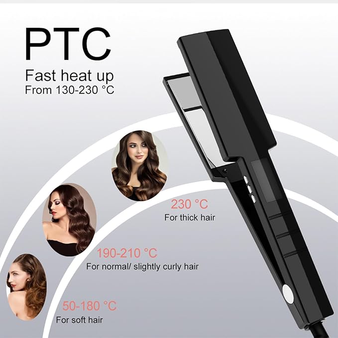 Ultra Wide Professional Hair Straightener Titanium Flat Iron with LCD Display 50-230°C Temperature Control 50x110mm Plates 360° Swivel Cord