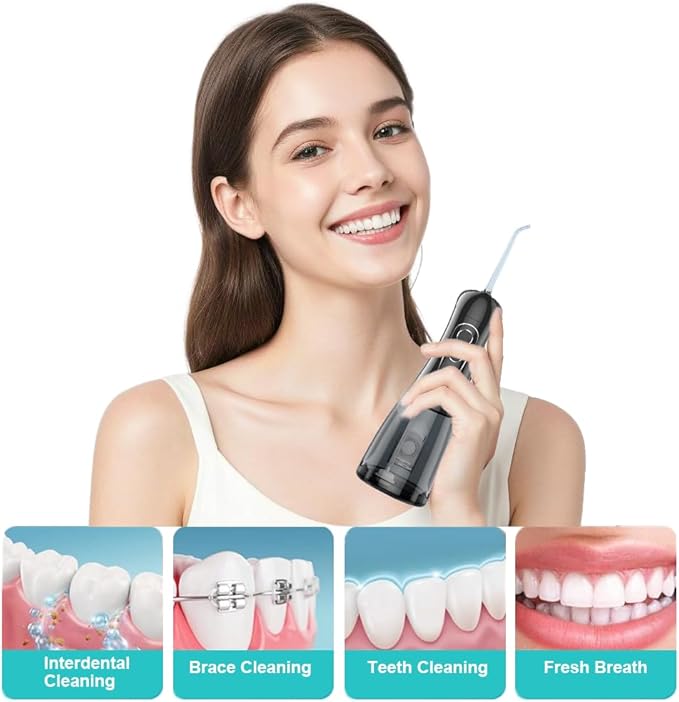 Water Flosser for Teeth Cordless Oral Irrigator Professional Rechargeable Dental Water flosser IPX7 Waterproof 8 Modes Large Water Tank 400ML(13.5oz) for Home &amp Travel Black