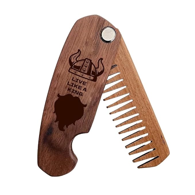 Beard Comb Personalized Gifts Anniversary Gift Wooden Brush Custom Comb Groomsmen Gift Hair Brush Pocket Brush Birthday Gift for Boyfriend (Live Like Viking)
