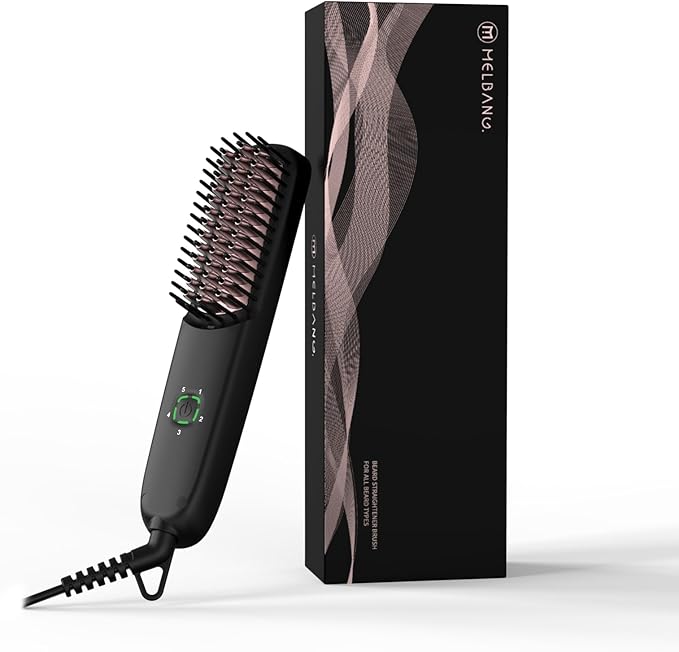 Beard Straightener for Men - Heated Beard Brush with Ionic &amp Anti-Scald Technology 5 Temp Settings Beard Comb for Curly &amp Coarse Hair - Travel Friendly Grooming Tool &amp Gift for Him