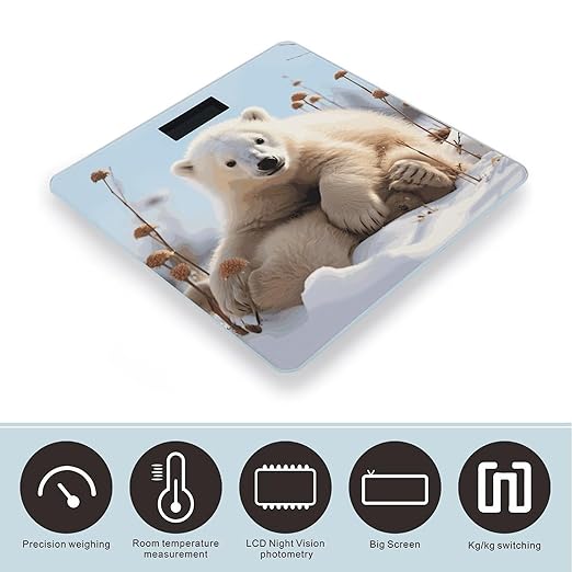 Digital Bathroom Scale for Body Weight Scale with Bright LCD Display High Accuracy Step-On Technology Auto On/Off Cute Polar Bear Animals Digital Scales 400 Lbs /180kg