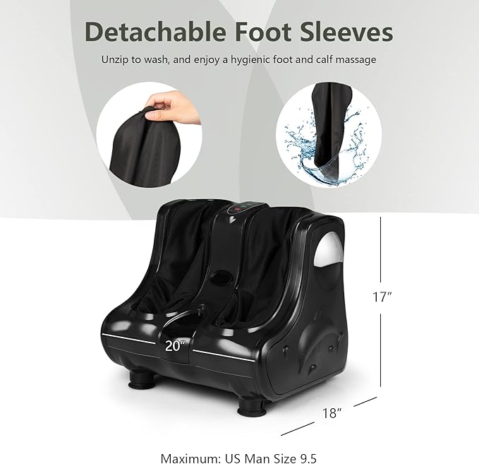 RELAX4LIFE Foot and Calf Massager Shiatsu Foot Massager Machine w/Heating Kneading Vibration Rolling Adjustable Speed &amp Tilt Base Leg Massager for Pain Relief (Black)