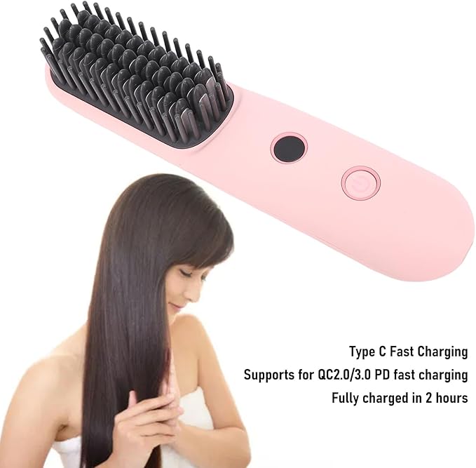 ZJchao Negative Ionic Hair Straightener Brush Cordless Hair Straightening Comb 2 in 1 Curler with 6400mAH Battery Fast Charging 160° to 200°C Temperature