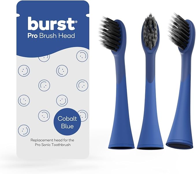 BURST Pro Sonic Electric Toothbrush Genuine Replacement Heads (Cobalt Blue/3 Pack) | Soft Bristles for Deep Clean Stain &amp Plaque Removal