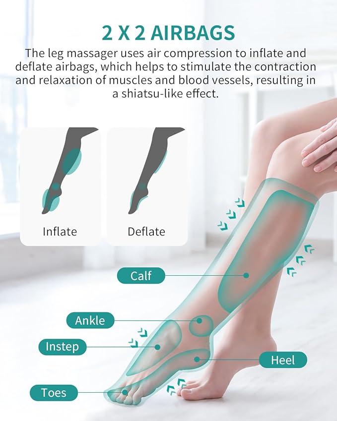 Nekteck Leg Compression Massager for Circulation and Relaxation FSA Eligible Foot and Calf Massage Machine 2 Modes 3 Intensities with Hand-held Controller for Pain Relief HSA Adjustable Leg Wraps