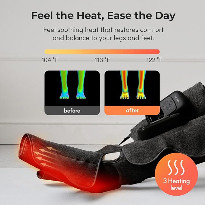 HuBDIC HubiCare Cordless Calf and Feet Massager with Heat and Air Compression for Circulation and Pain Relief 5 Modes with 5 Intensities Reduce Swelling Muscles Relaxation Device (Black)