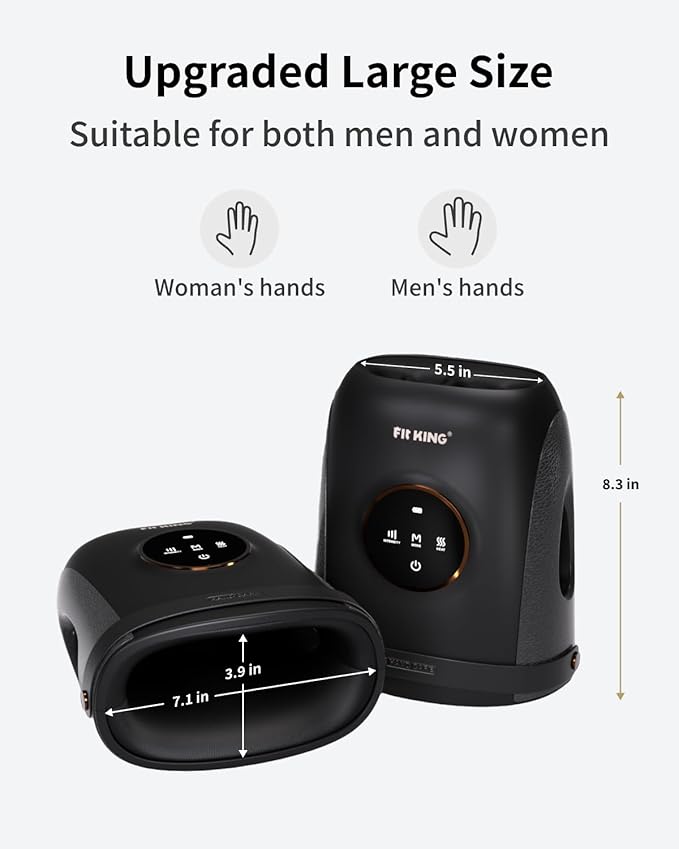 FIT KING Cordless Hand Massager with Compression &amp Heating Fingers Wrap Massage for Arthritis Pain and Carpal Tunnel Large Space for Both Men and Women (Black)