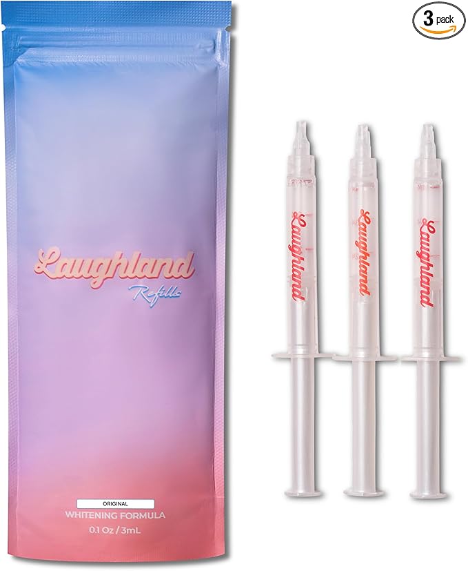 Laughland Original Teeth Whitening Gel 3 Pack Tooth Whitener Made with 8% Hydrogen Peroxide Glycerin Aloe Vera &amp Mint At Home Dental Care Travel Friendly 6 Treatments (3 Pack Original)
