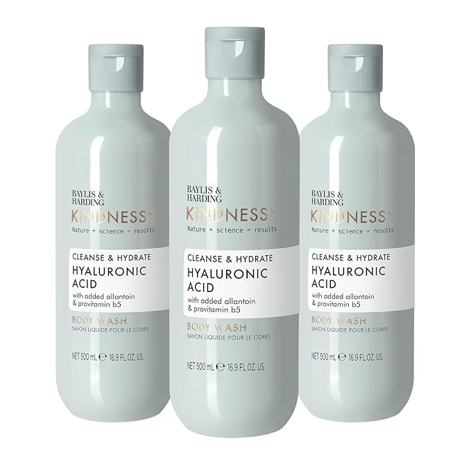 Baylis &amp Harding Kindness + Hyaluronic Acid Pear &amp Orange Blossom Fragrance 16.9 fl. oz Cleanse &amp Hydrate Body Wash (Pack of 3) - Biodegradable Formula - Vegan Friendly
