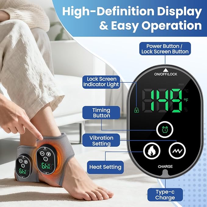 2PCS Cordless Ankle Heating Pad with Massager Foot and Ankle Massager with Heat Rechargeable Heated Foot Brace Wrap 3 Vibration and 4 Heating Modes