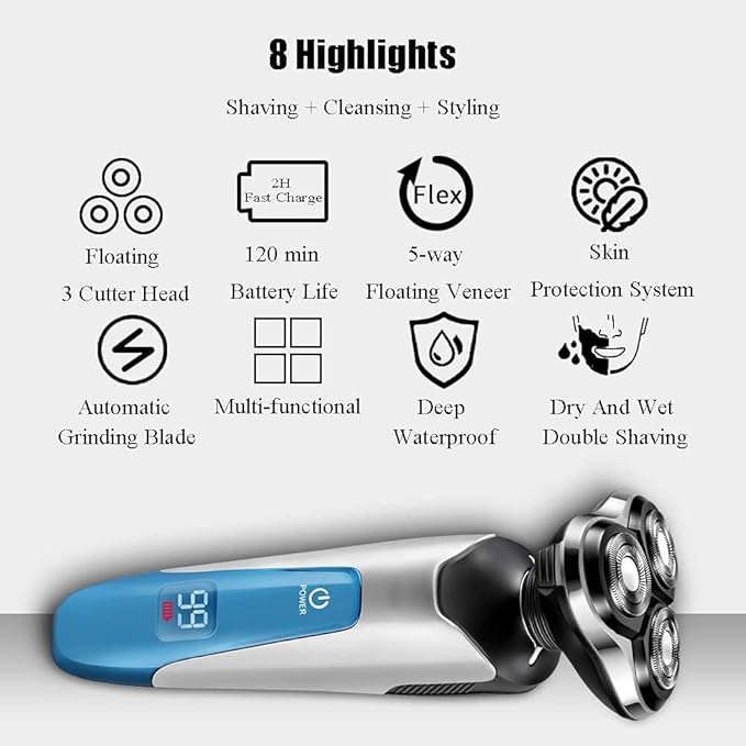 Electric Razor Electric Shavers for Men Dry Wet Waterproof Mens Rotary Facial Shaver Face Shaver Cordless Travel USB Rechargeable with Beard Trimmer LED Display for Shaving Husband Dad