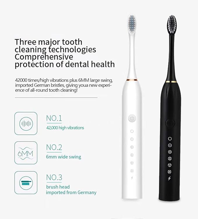 Two Pack Electric Toothbrush Rechargeable Toothbrushes for Adults and Teens with 8 Brush Heads