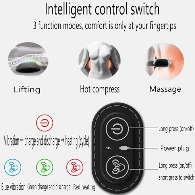 3-in-1 Back Massager Electric Lumbar Support Pillow with Heat &amp Vibration Waist Wedge Bolster for Bed or Office Chair Lower Back Pain Relief (Black1pcs)