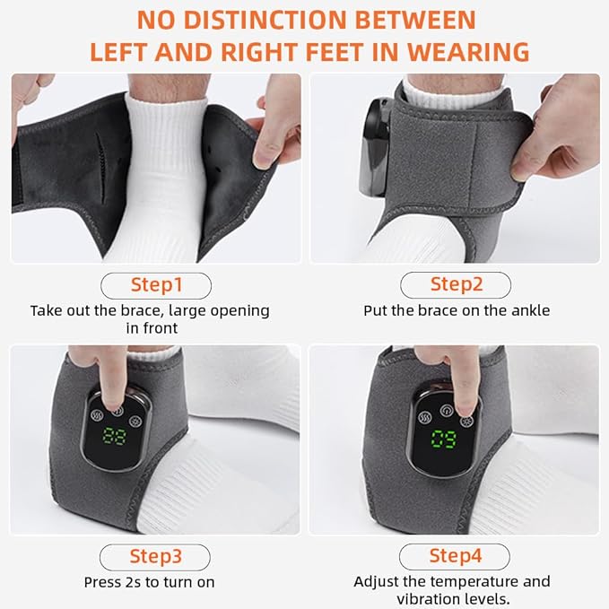 2Pcs Foot and Ankle Massager with Heat Portable Heated Wrap 3 Vibration Modes and 5 Heat Settings USB Charging Ideal for Home and Travel