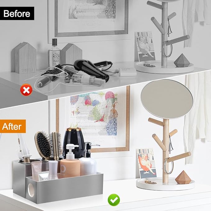 Hair Tool Organizer - Bathroom Vanity Organizers and Storage Hair Styling Accessories Hot Tools Organizer Hair Dryer Blow Dryer Curling Iron Flat Iron Hair Straightener Silver