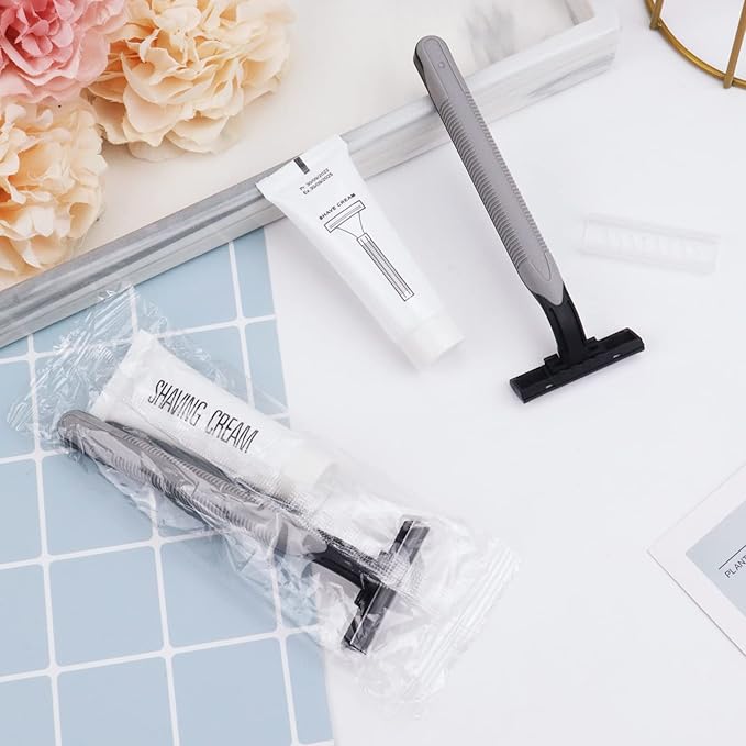 Disposable Razors in Bulk Pack of 120Black Bulk Razors Disposable Individually Wrapped Twin Blade Disposable Shaving Razors with Shaving Cream and Clear Cap Set for HomelessHotelCharityTravel