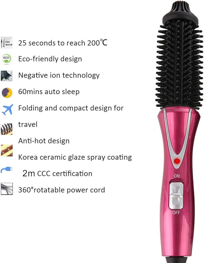 Hair Curler Brush Folding Curling Heated Round Mini Portable Travel Anti Static Dual Ionic Ceramic Thermal Styler Hair Styling Tool Hot Air Styling Brush for Volume and Soft Curls