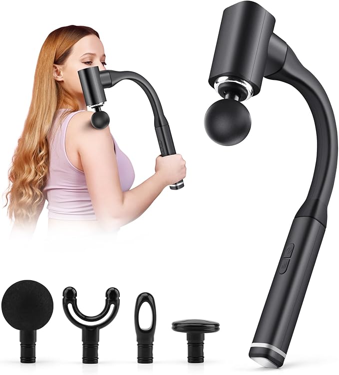 Massage Gun with Upgraded Extension Handle Back and Neck Massage for Pain Relief 12MM Portable Muscle Pain Relief for Back Neck Waist 4 Massage Heads &amp 5 Speed Levels