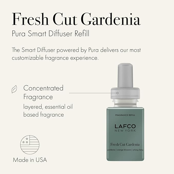 LAFCO New York Pura Smart Device Refill Fresh Cut Gardenia - Pack of 2 - Each Vial Delivers Up to 2 Weeks of Fragrance Life - Made in the USA