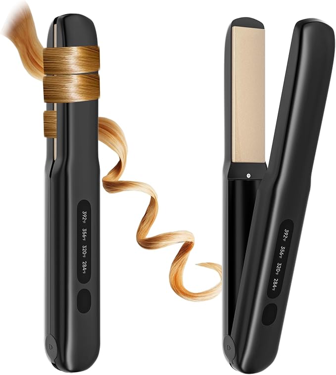 Cordless Hair Straightener and Curler 2 in 1 Portable Mini Flat Iron &amp Curling Iron Fast Heating &amp Titanium Plate Straightener with 4 Adjustable TempTravel Size Preferred Gifts