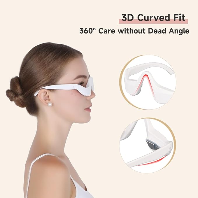 Red Light Therapy Glasses for Under Eyes Microcurrent Eye Massager with 650nm Contour Fit Hands-Free Device to Reduce Dark Circles Puffiness Wrinkles &amp Eye Fatigue Rejuvenation Mask for Women &