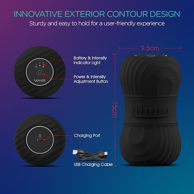 VOYOR-HEALTH Vibrating Peanut Massage Ball Roller Electric Double Lacrosse Massage Ball with 4 Intensities for Muscle Pain Relief Rechargeable Deep Tissue Massage Yoga Sports Fitness MB300 (Black)