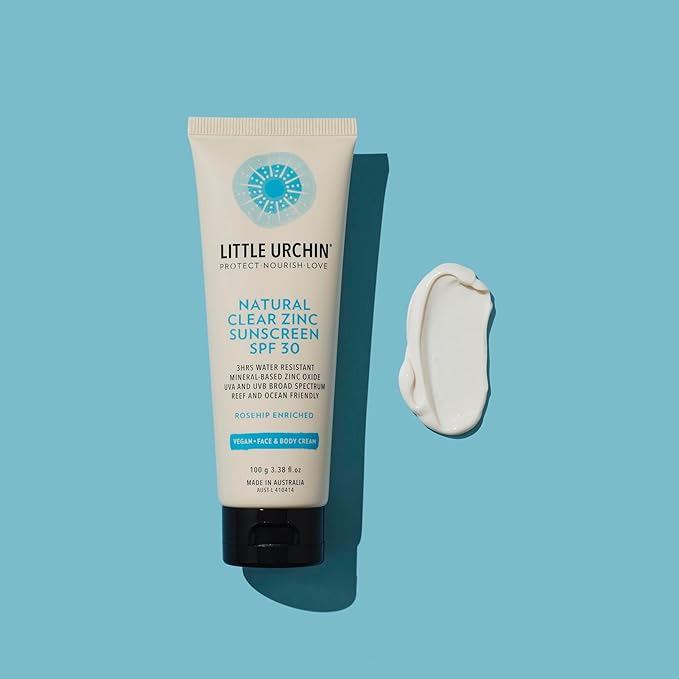 LITTLE URCHIN Natural Clear Zinc Sunscreen – SPF 30 Broad Spectrum – Water-Resistant Vegan Reef Safe – 22.75% Zinc Oxide – 3.4 oz