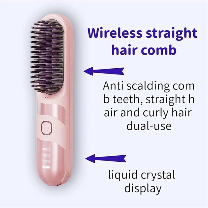 Portable Cordless Hair Straightener Brush - Mini Ionic Hot Comb for Women Travel-Friendly Design with Fast Charging(Purple)