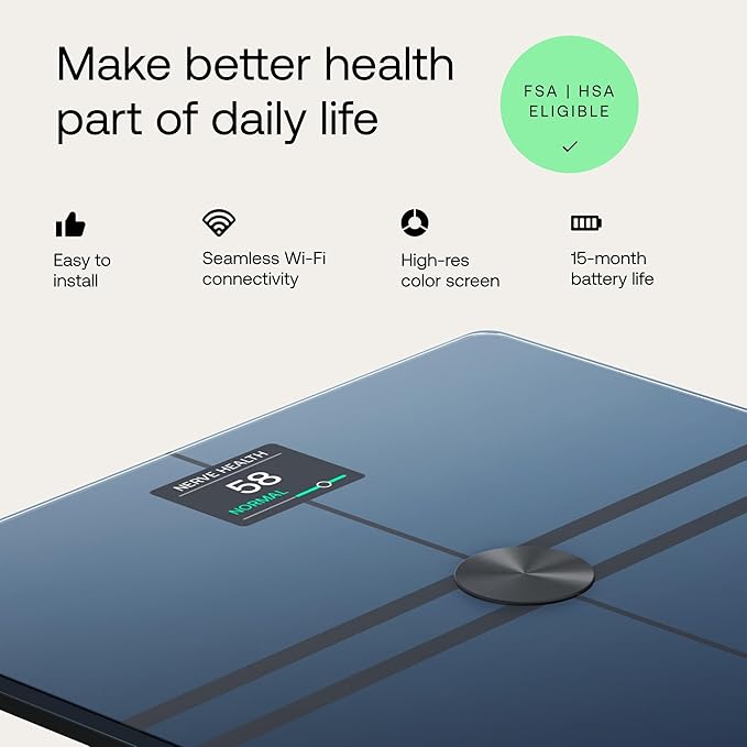 WITHINGS Body Comp - Scale for Body Weight and Complete Body Analysis Wi-Fi &amp Bluetooth Baby Digital Scale Accurate Visceral Fat Heart Health Scales Compatible with Apple