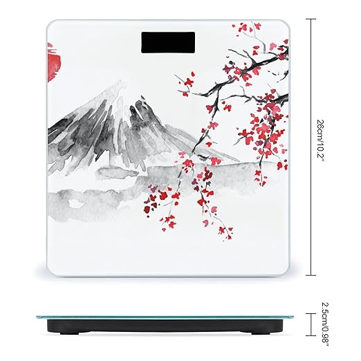 Japanese Watercolor Cherry Flowers Art Smart Square Scale with Digital Display for Bathroom Scale