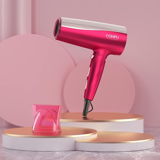 CONFU Professional 1875W Hair Dryer Foldable Blow Dryers Ceramic Tourmaline Hair Dryer Fast Drying Hairdryer with Concentrator 2 Speed and 3 Heat Setting for Curly and Straight Hair