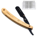 Parker SRP Pine Wood Handle Straight Edge Barber Razor – Stainless Steel Clip‑Type Straight Razor 5 Premium Half DE Blades Included