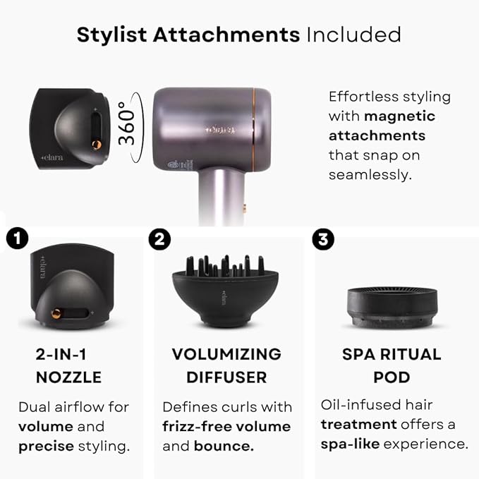 Elara Superluxe Hair Dryer with Oil Infused Treatment Pod for Smooth and Shiny Hair