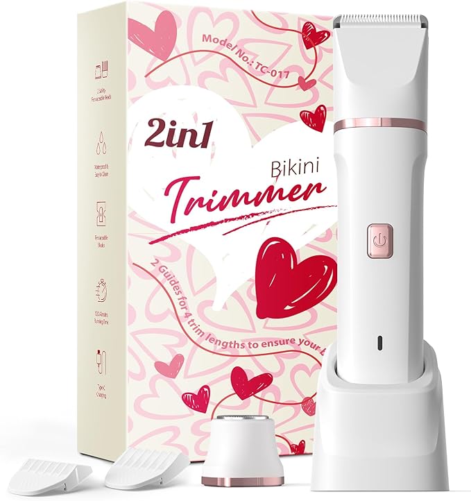Pubic Hair Trimmer Women - Electric Razors for Women's Body Groomer Replaceable Ceramic Blade Heads Face Hair Remover Head USB-C&ampDock Charging Waterproof&ampEasy Cleaning