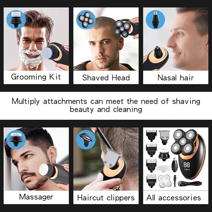 Head Shaver for Men 5 in 1 IPX7 Men's Electric Shaver Portable Beard Trimmer Hair Clipper USB Rechargeable Waterproof LCD Bald Razor