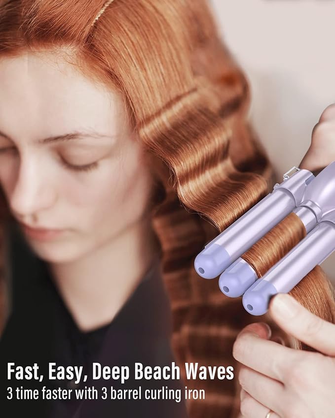 Waver Curling Iron Wand - BESTOPE PRO 5 in 1 Curling Wand Set with 3 Barrel Hair Crimper for Women Fast Heating Crimper Wand Curler in All Hair Type Women Gifts - Purple